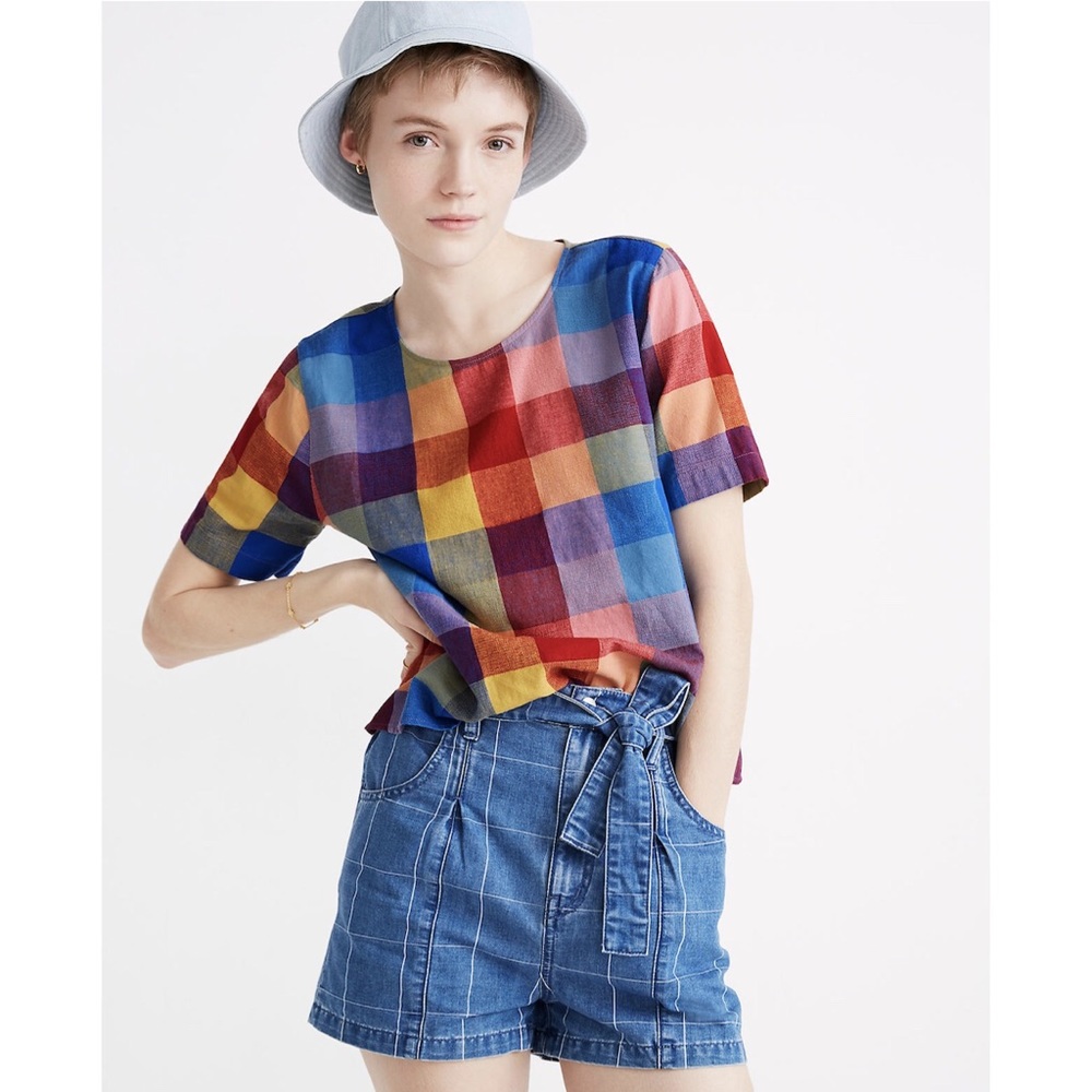 NWT Madewell Boxy Button-Back Top Picnic Plaid XS